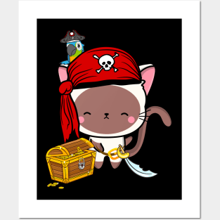 Funny white cat is a pirate Posters and Art